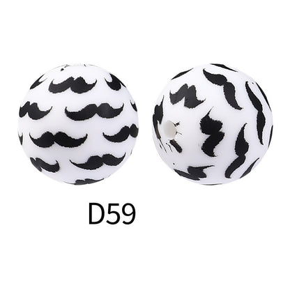 50Pcs 15mm Colored pattern printed silicone beads 61
