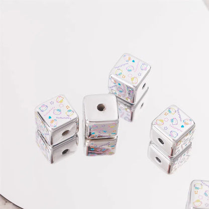 Silver Hello Kitty Printed Acrylic Square Beads 15mm 10pcs 6