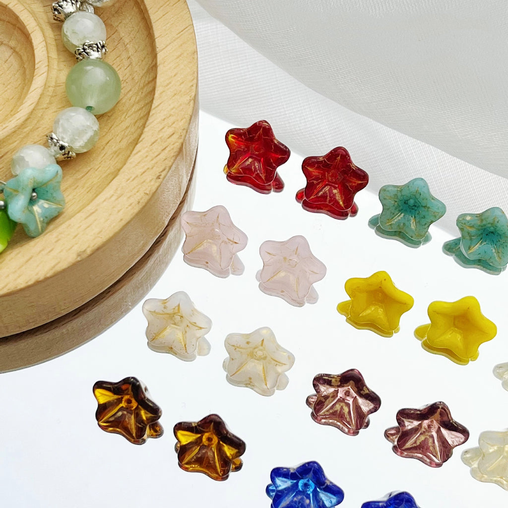 Lampwork Glass Beads Lily Flower 8mm 13mm Gilded Details 8pcs 2