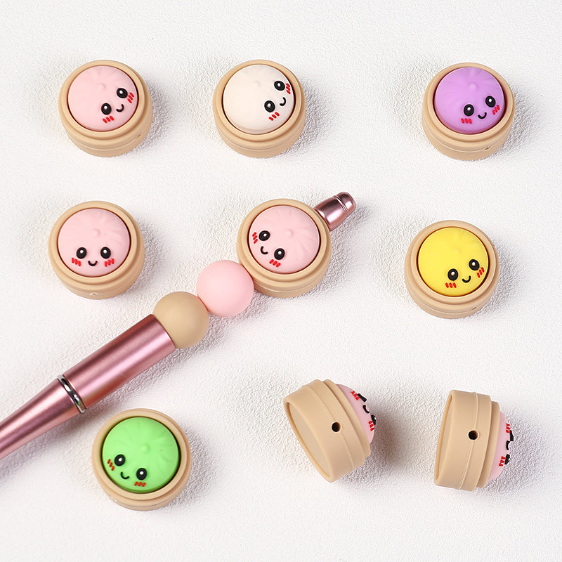 Smiling 3D Dumplings Silicone Focal Beads with Steamer 20pcs 5