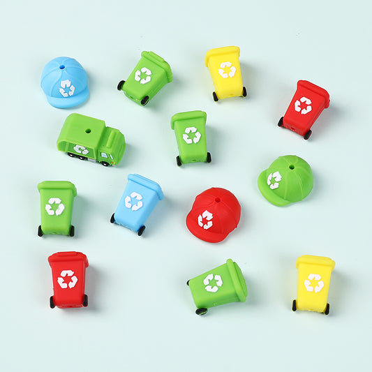 Silicone 3D Focal Beads Sanitation Red Cap Recycling Symbol 2