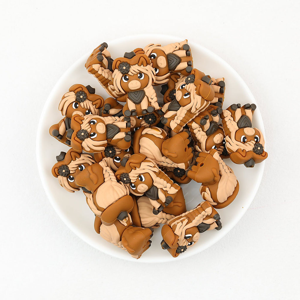 Silicone 3D Focal Beads Braided Pony Light Coffee 20pcs