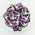 Silicone Focal Beads Silly Goose With Pink Text 20pcs