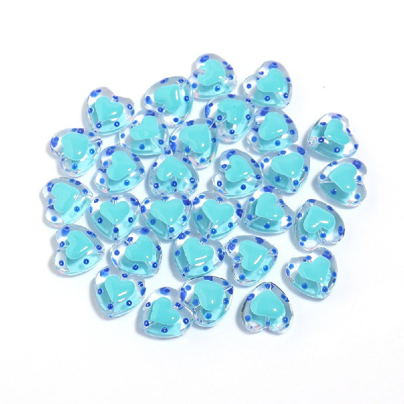 Dot Heart Acrylic Beads 12mm Colorful Centers 5pcs 7