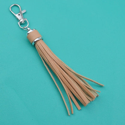 PU Leather Tassel Keychain 9cm Strips Silver Lobster Clasp 23