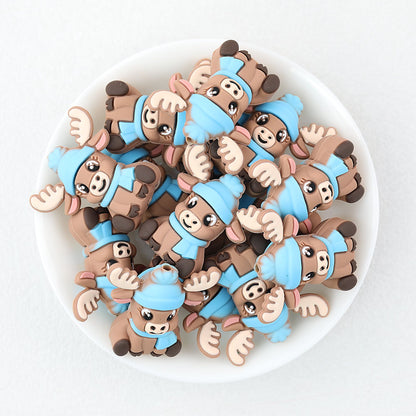 3D Winter Blue Scarf Moose Silicone Focal Beads 20pcs