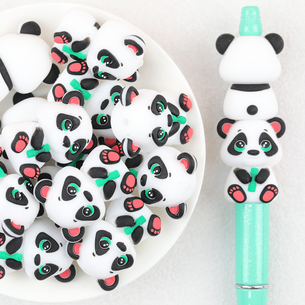 3D Cute Bamboo Panda Silicone Focal Beads 20Pcs 