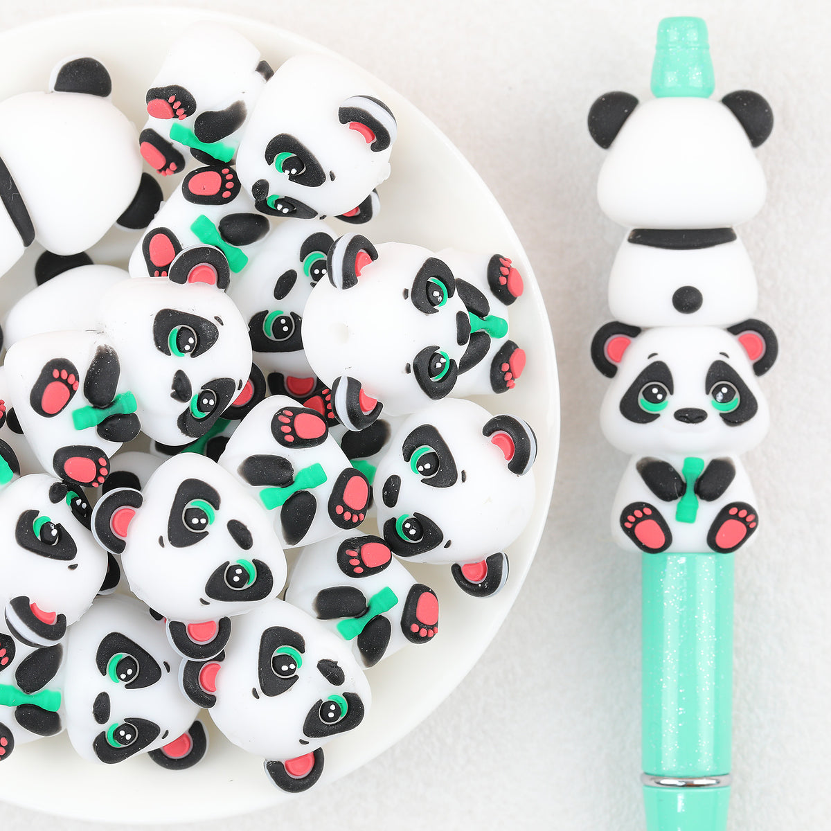 3D Cute Bamboo Panda Silicone Focal Beads 20Pcs 