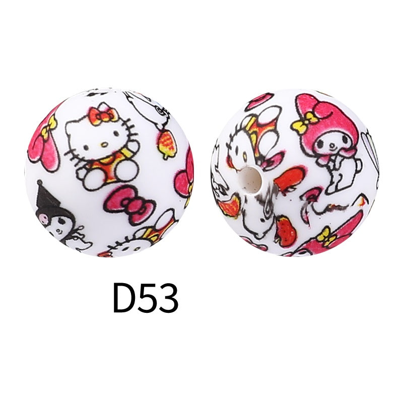 50Pcs 15mm Colored pattern printed silicone beads 55
