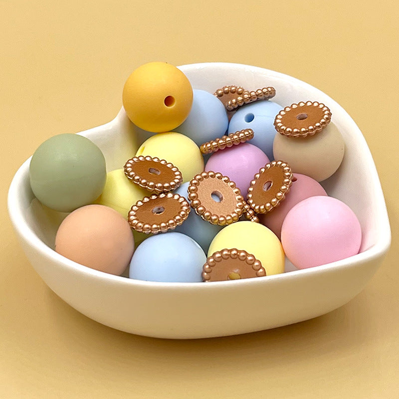 12mm Silicone Flat Spacer Beads Metal Color Stripes Dots 20 pcs