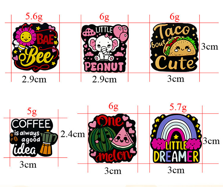 Silicone Focal Beads Fruit Elephant Rainbow Little Dreamer Text 20pcs 6