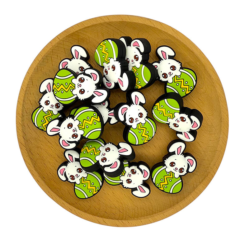 Silicone Focal Beads Easter Egg Rabbit Holding Egg 2