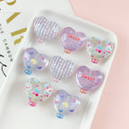 Decorative Heart Shaped 22mm Acrylic Beads with Double Sided Cherry Print 10pcs