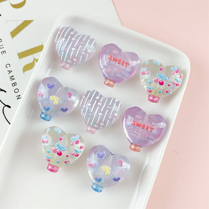 Decorative Heart Shaped 22mm Acrylic Beads with Double Sided Cherry Print 10pcs