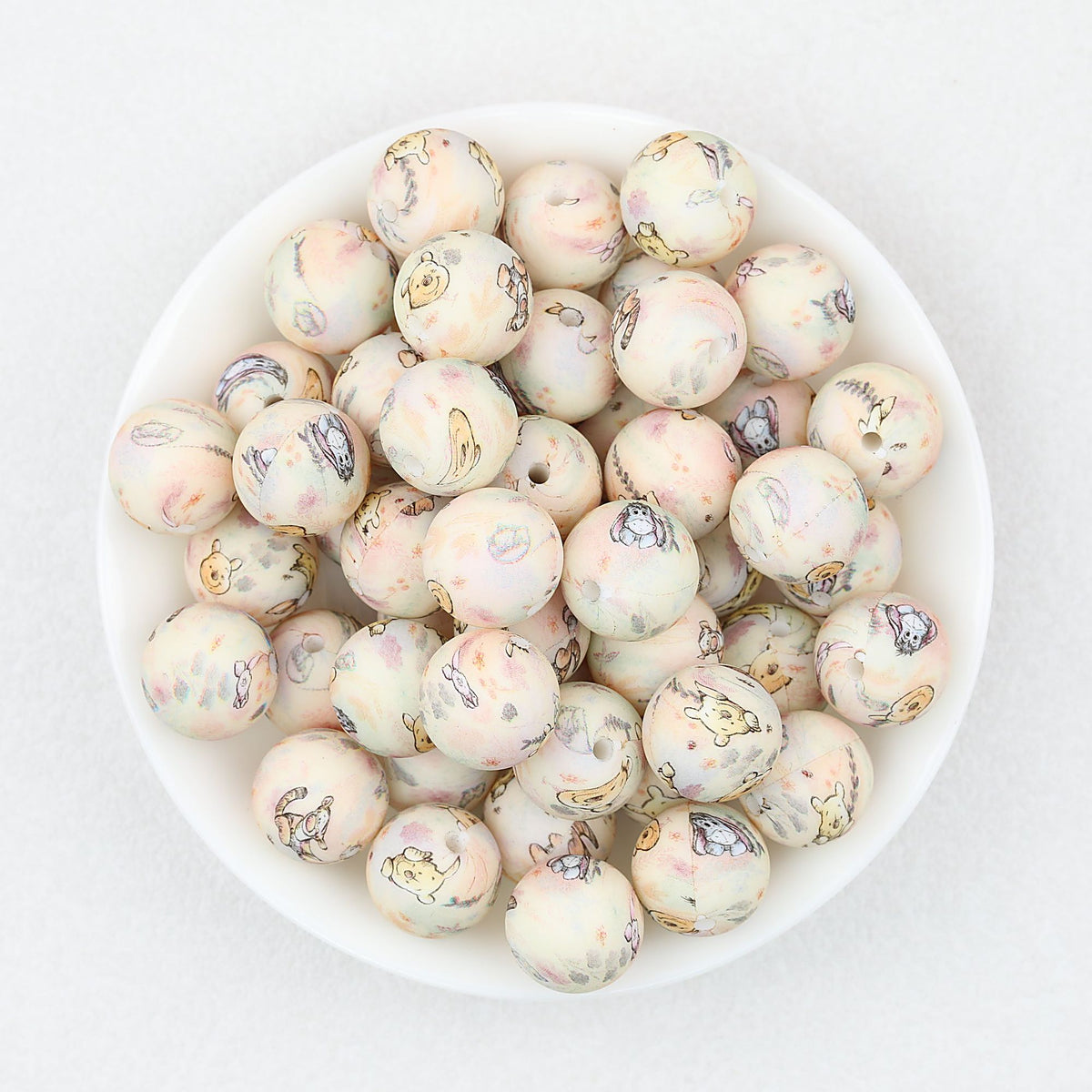 15mm Printed Silicone Beads Cartoon Character Designs 50pcs - Winnie Bear