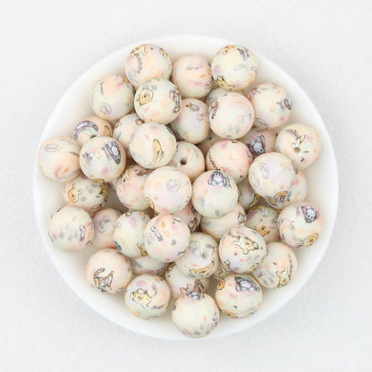 15mm Printed Silicone Beads Cartoon Character Designs 50pcs - Winnie Bear