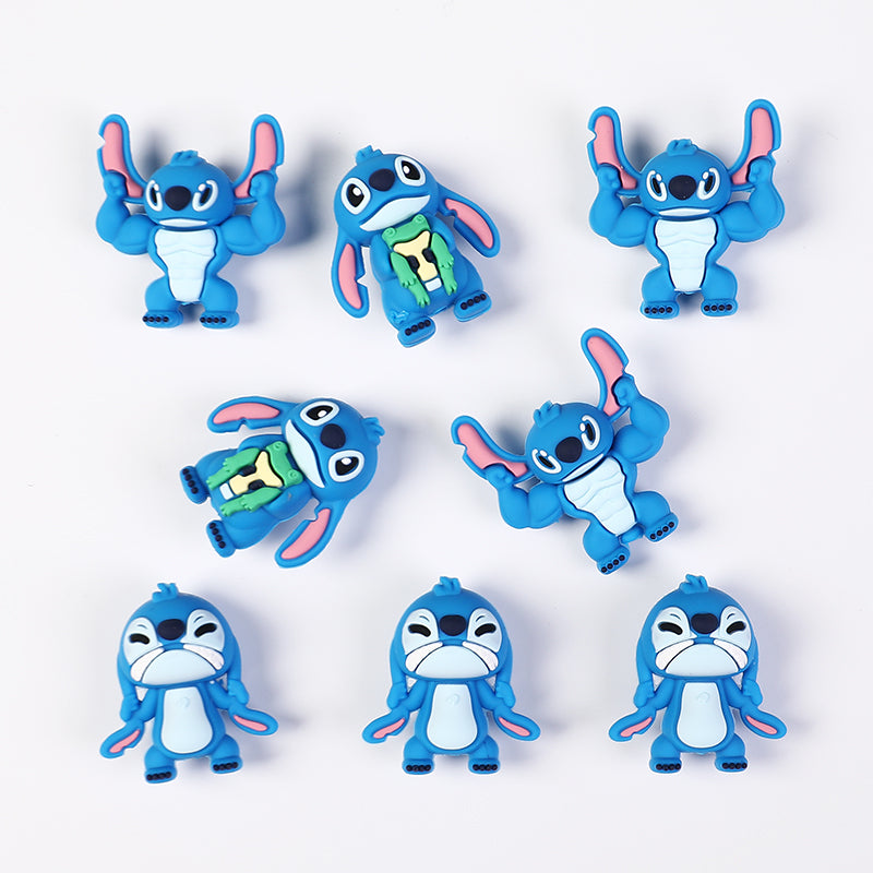 Silicone 3D Focal Beads Disney Blue Stitch Pull Ears Muscle Pose 20pcs 2