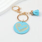 Wood Tassel Keychain Engraved Mama Heart Design Natural Pastel Colors - Blue