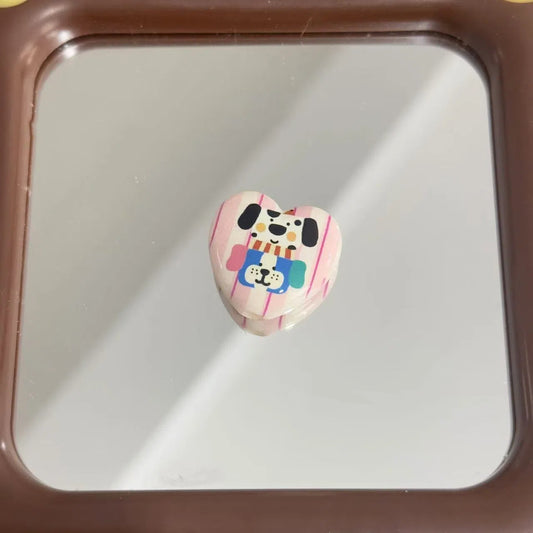 Vertical Striped Puppy Heart Acrylic Beads 25mm 10pcs 2