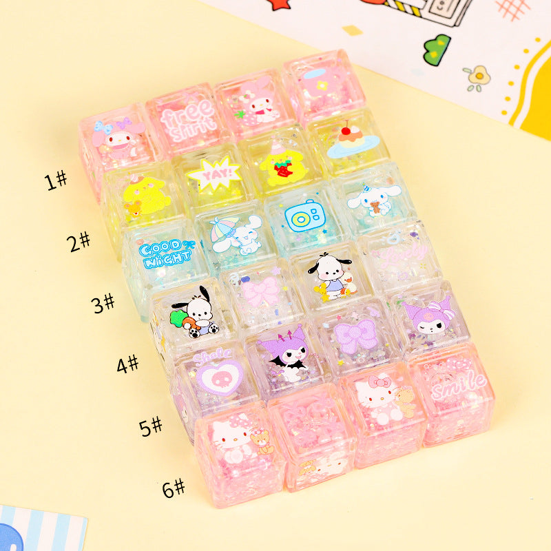 Liquid Glitter Acrylic Square Beads 22mm Sanrio Series 5pcs 5
