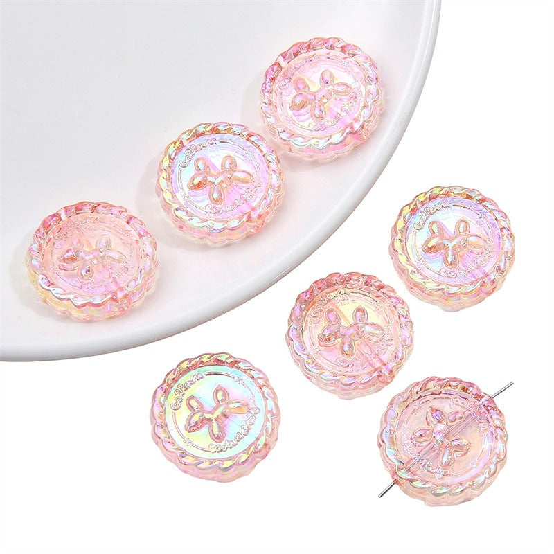Flat Round Acrylic Beads 23mm Iridescent Puppy Wreath Design 8pcs 10
