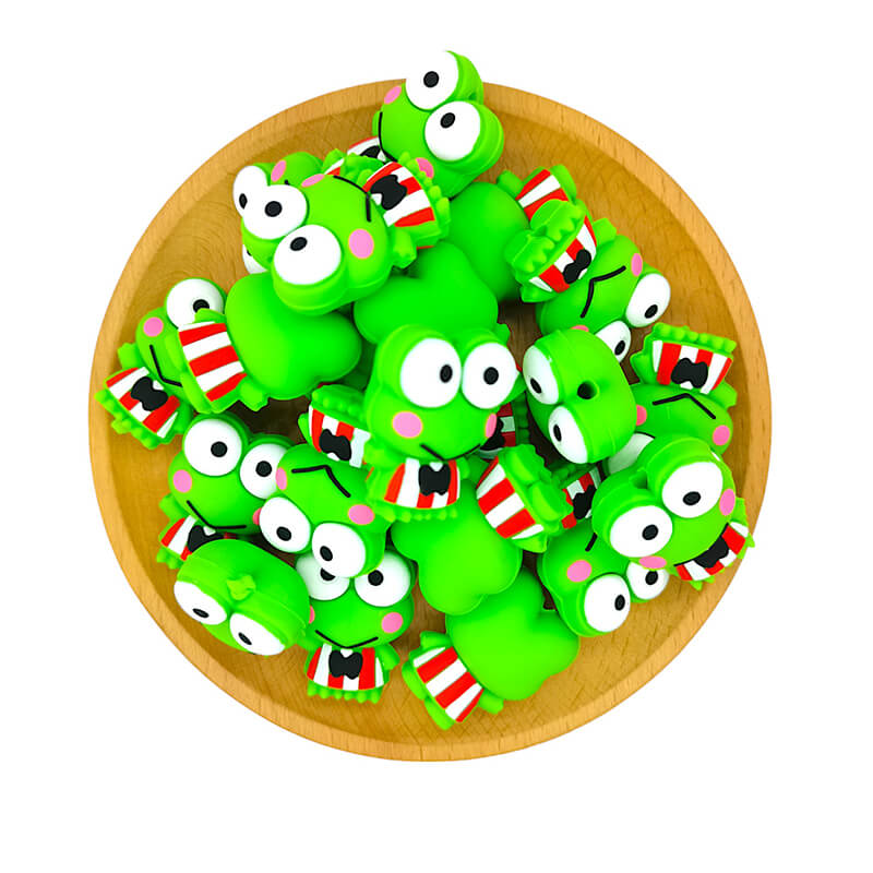 Silicone 3D Focal Beads Frog Wearing Black Bow Tie 2