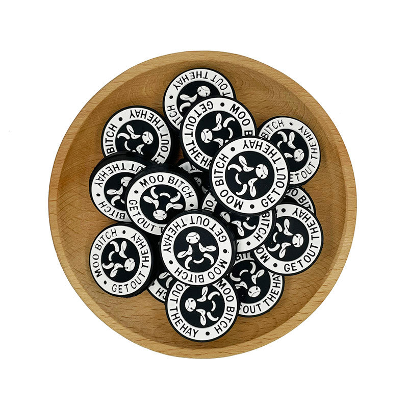 Silicone Focal Beads Bull Head Circle Badge Cheeky Slogan 20pcs 2