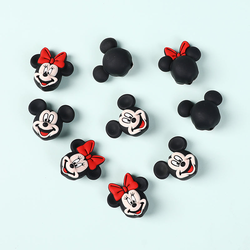 Silicone 3D Focal Beads Mickey Minnie Iconic Characters Vibrant Colors 3