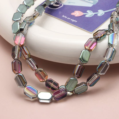 Electroplated Hexagon Glass Beads 10mm Transparent Iridescent 10pcs 9