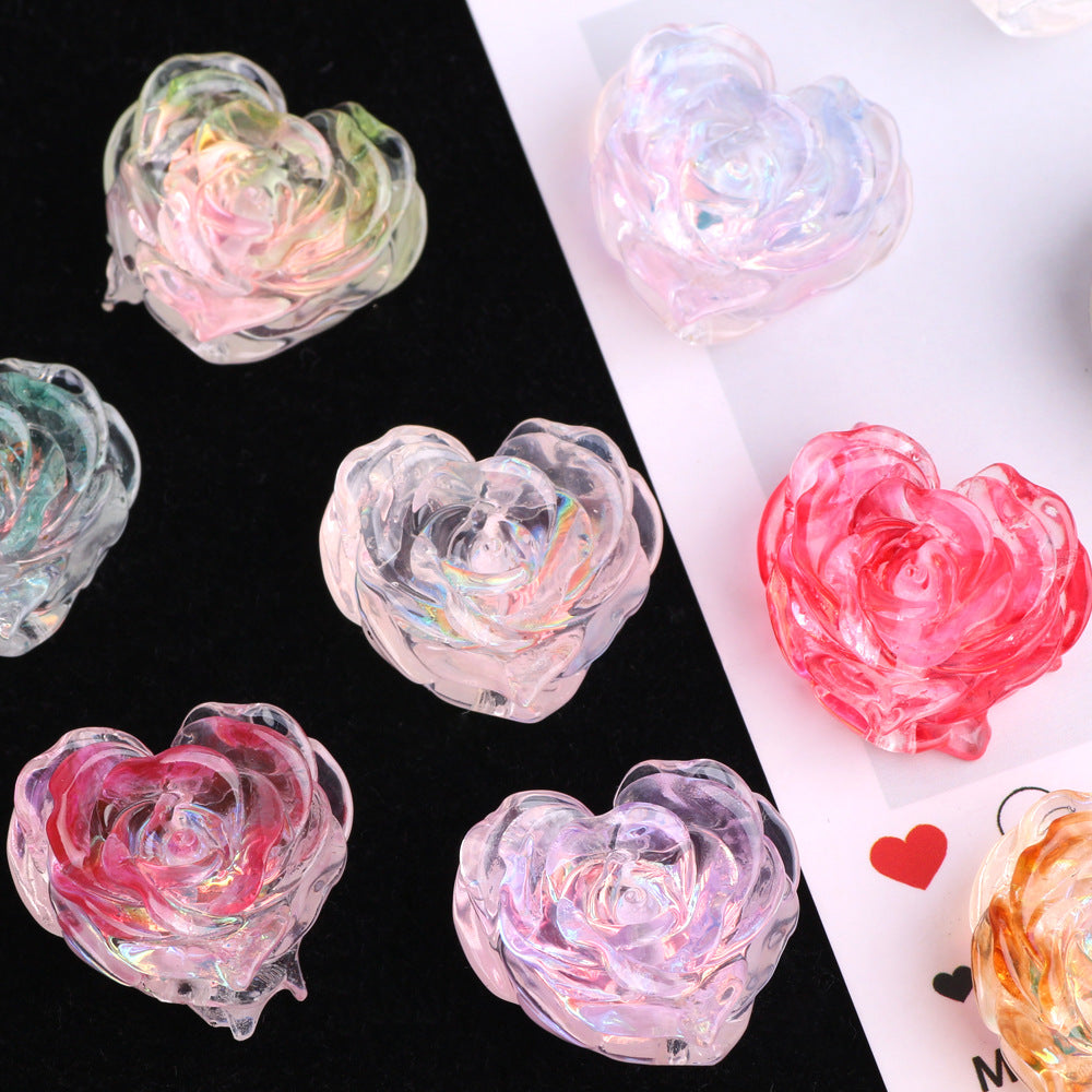 Rose Heart Shaped Acrylic Beads 24mm 5pcs 3