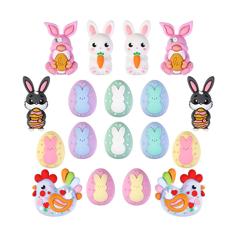 Silicone 3D Focal Beads Easter Bunny Chick Easter Egg Rabbit 20Pcs