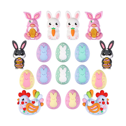Silicone 3D Focal Beads Easter Bunny Chick Easter Egg Rabbit 20Pcs