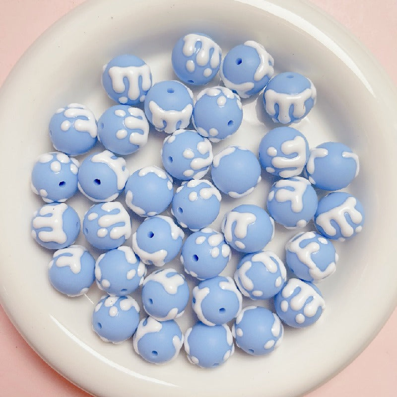 Hand Painted Jelly Bean Acrylic Beads 16mm Cream Colors 10pcs 14