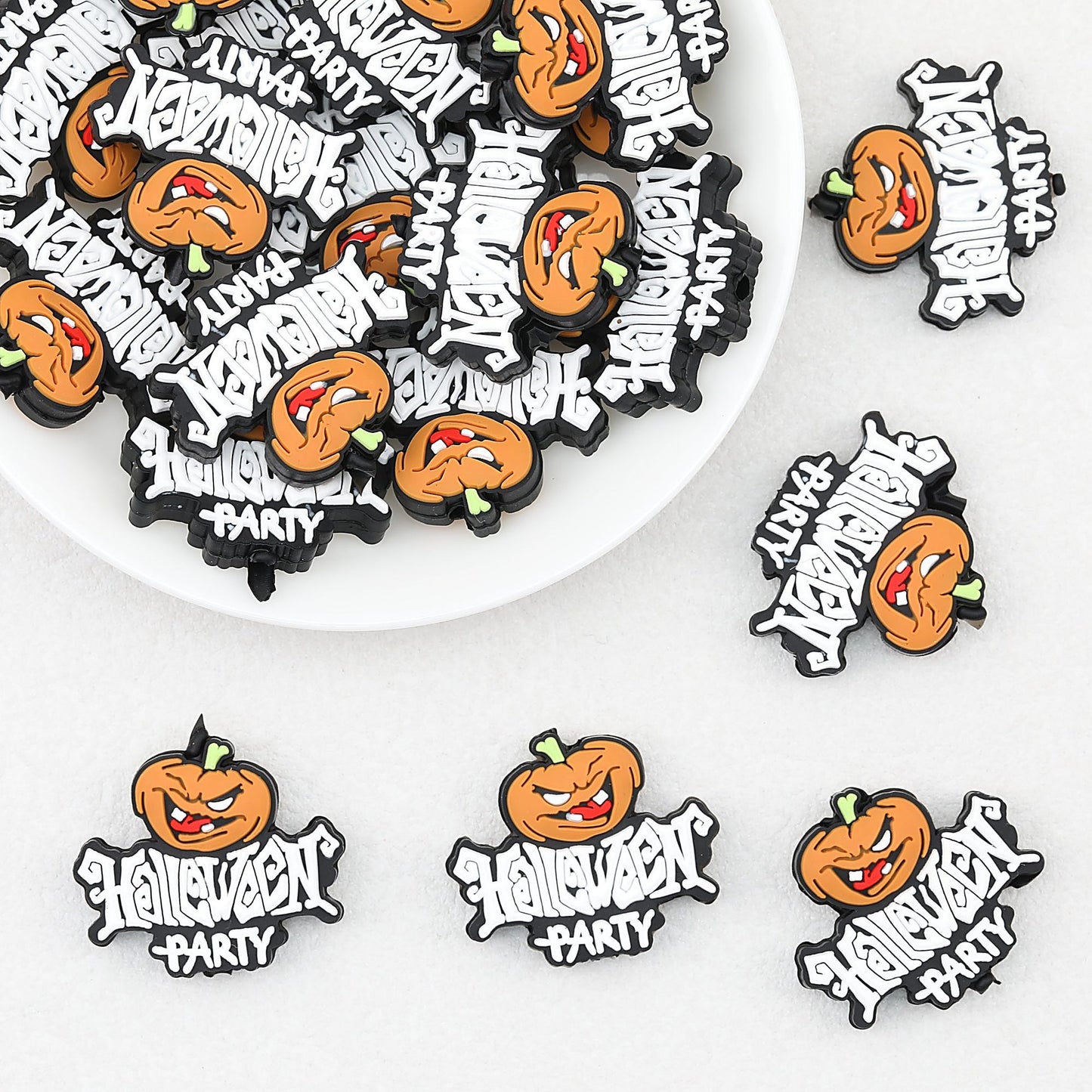 Halloween Pumpkin Silicone Focal Beads Spooky Party Design 20pcs