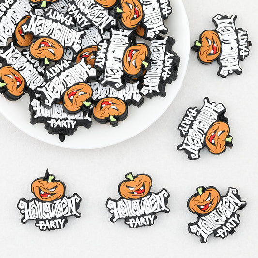 Halloween Pumpkin Silicone Focal Beads Spooky Party Design 20pcs
