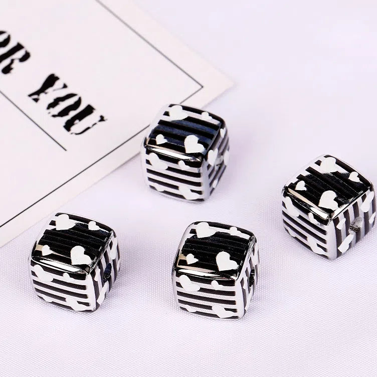Striped Heart and Star Pattern Acrylic Square Beads 14mm 10pcs 5