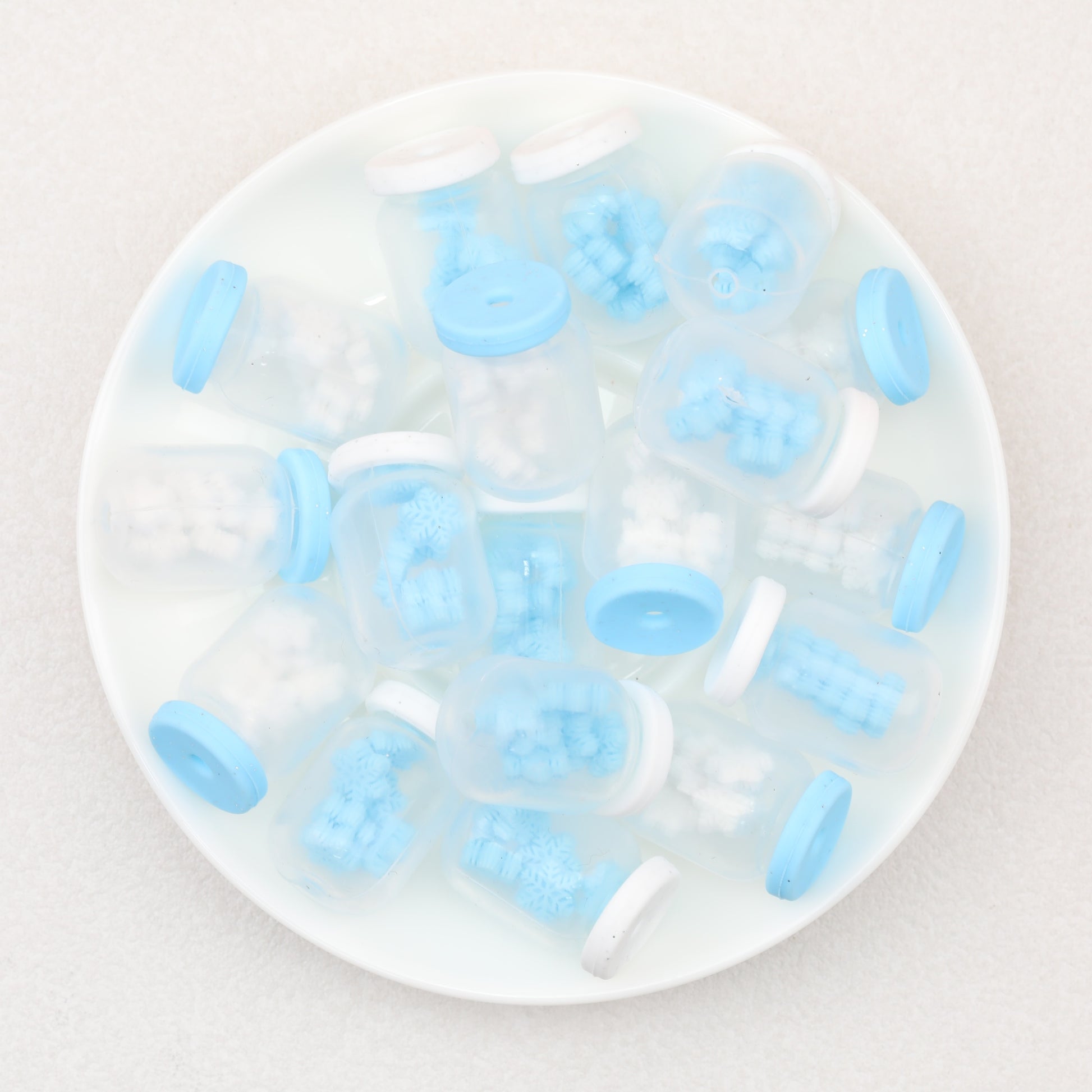 Silicone 3D Christmas Snowflake Focal Beads White Blue 20pcs 4