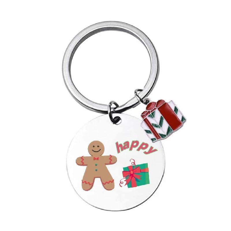 Christmas Gingerbread Man Keychain Stainless Steel Festive Charm 3