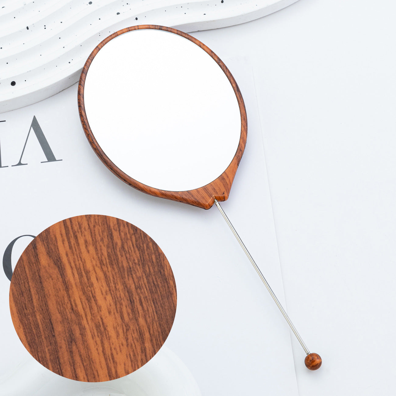 Beadable Plastic Mirrors Oval Wood Pattern