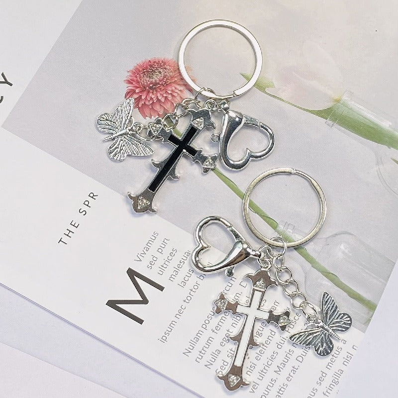 Cross Butterfly Keychain Zinc Alloy Rhinestone Decorative Charm 3