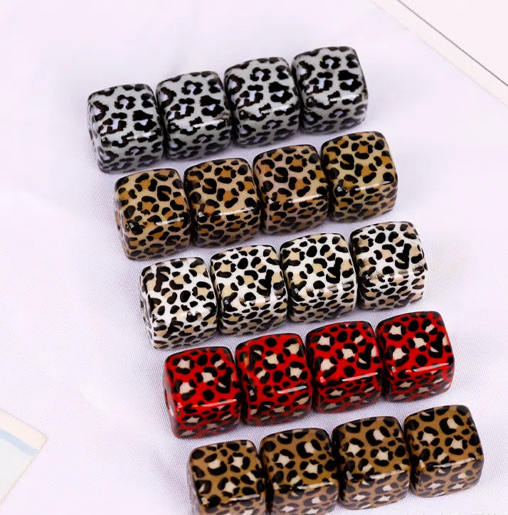 Leopard Print Square Acrylic Beads 14mm Colorful Animal Pattern 10pcs 2
