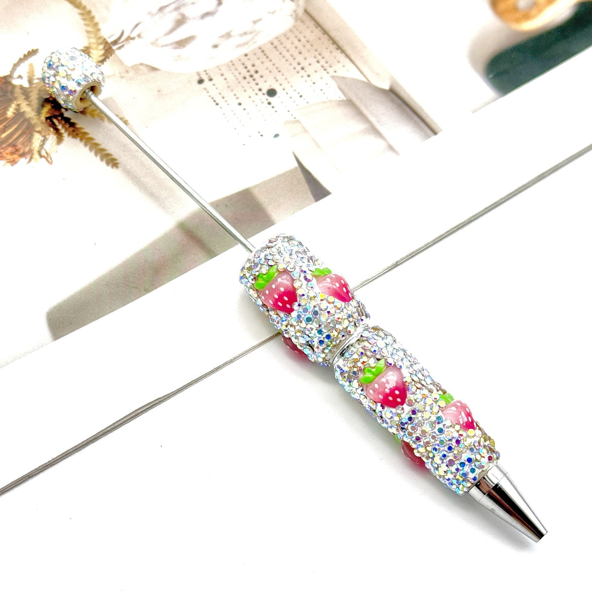 Beadable Pen with Fruit Strawberry Full Rhinestone Design 15