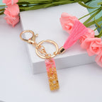 Resin Floral Pink Tassel Monogram Keychain Alphabet Letter A 9