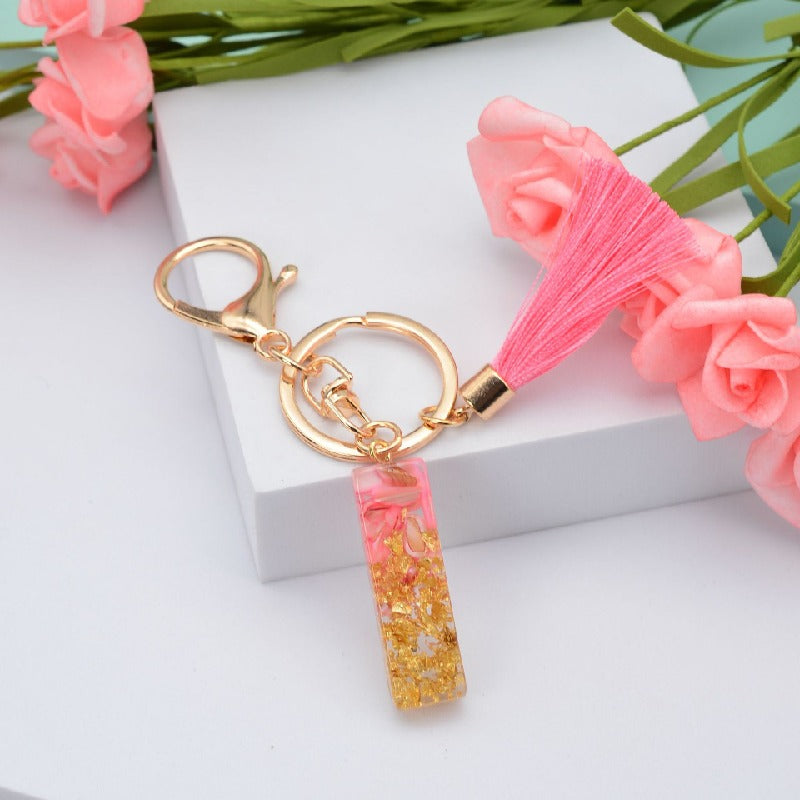 Resin Floral Pink Tassel Monogram Keychain Alphabet Letter A 9
