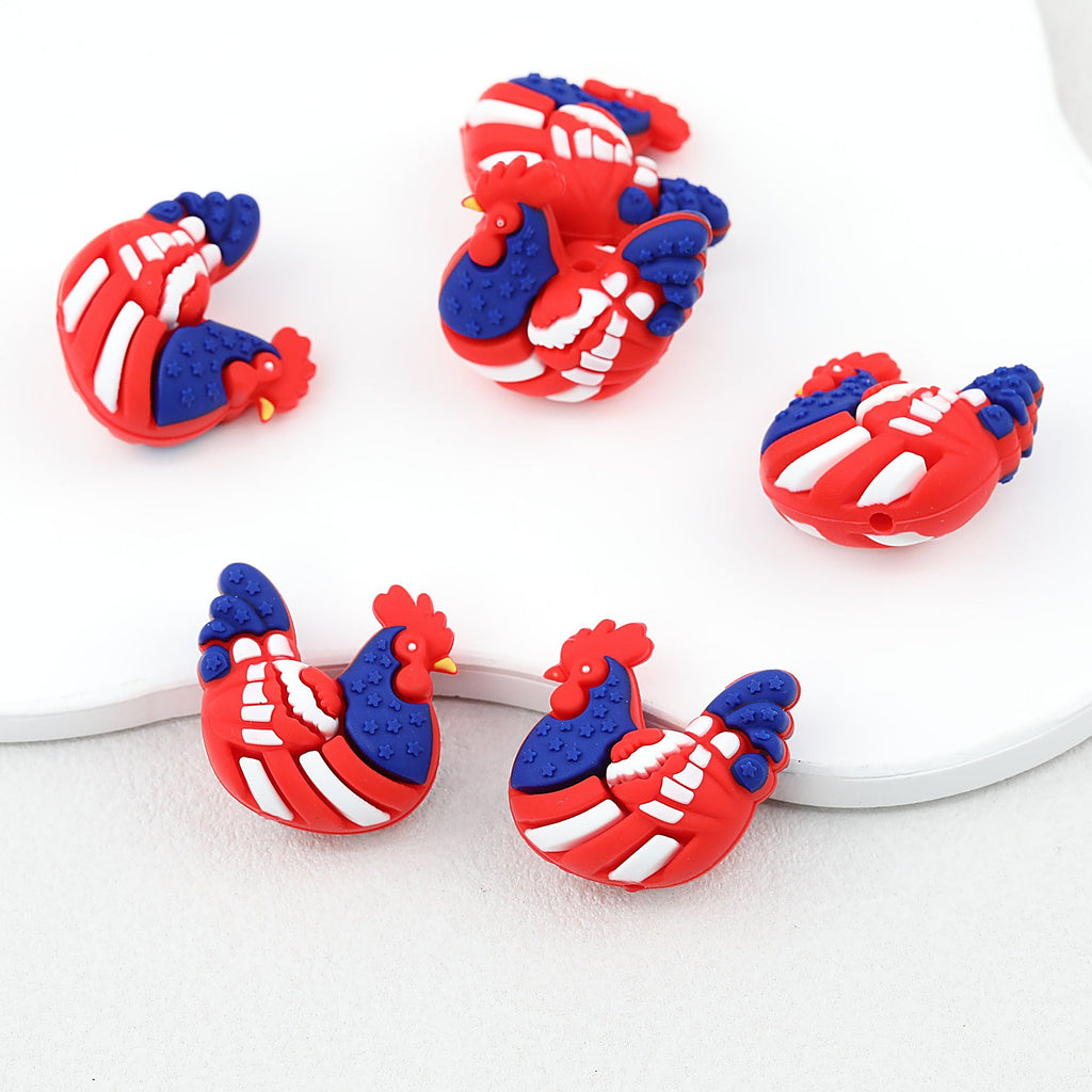 3D USA Independence Day Patriotic Rooster Silicone Focal Beads 20pcs