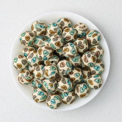 Valentine Heart Printed 15mm Printed Silicone Beads 50pcs 3