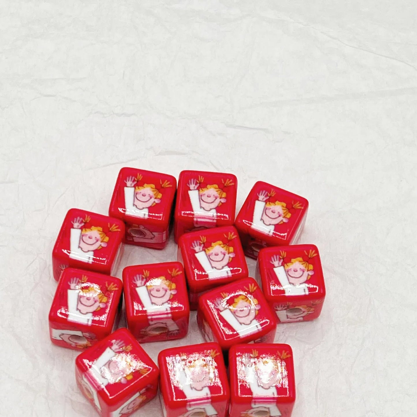 Square Acrylic Beads 14mm Coco Chan'S Letters Series Pattern 10pcs 7