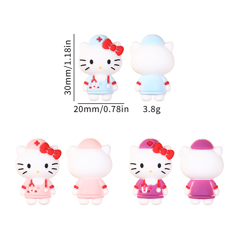 Silicone 3D Focal Beads Nurse Cat Wearing Nurse Hat 20pcs 10