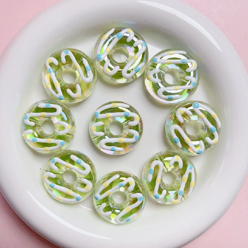 Hand Painted Donut Acrylic Beads 27x30mm Colorful Icing 5pcs 4