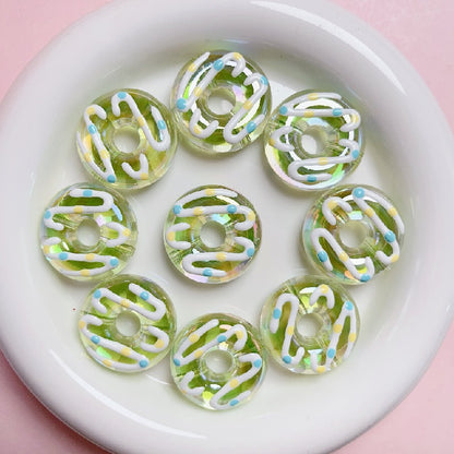 Hand Painted Donut Acrylic Beads 27x30mm Colorful Icing 5pcs 4